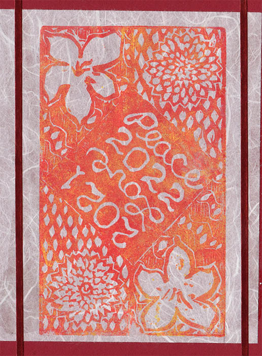 holiday card 2021 linoleum block print